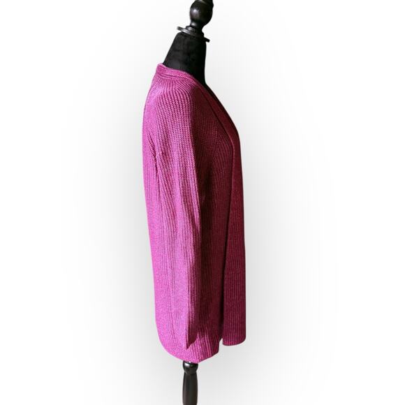 NWT Loft Berry Pink Open Front Chunky Knit Shawl Collar Cardigan Sweater Size L - Picture 6 of 16
